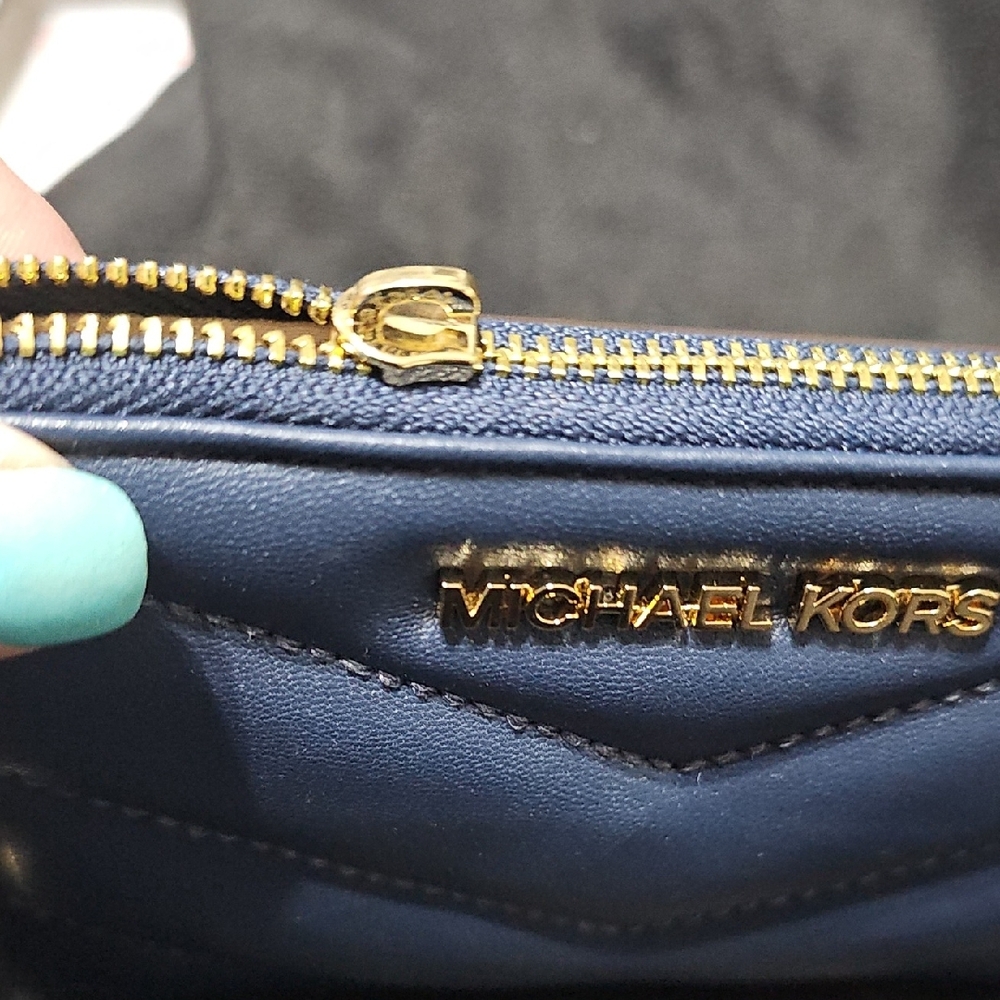 Michael Kors Blue Quilted Leather Zip Card Pouch with Gold Hardware - Picture 5 of 5